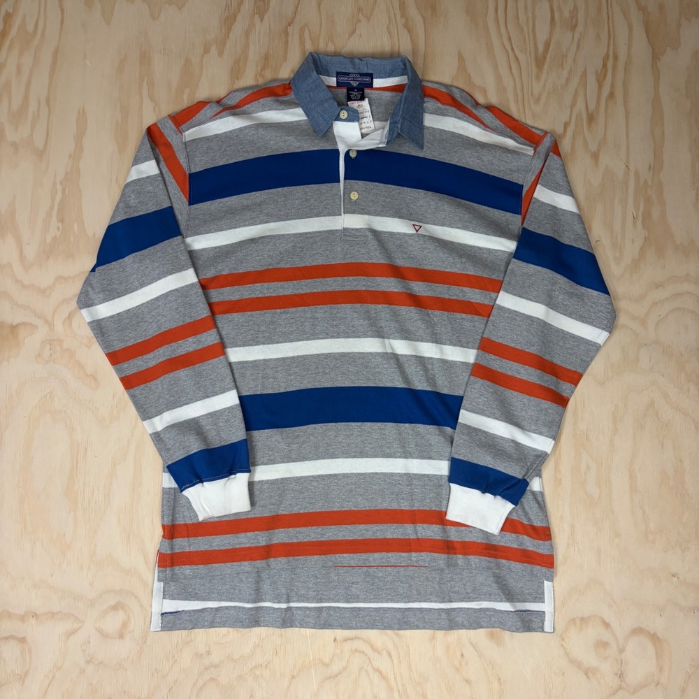 Vintage Georges Marciano Guess Striped Long Sleeve Polo Shirt Mens Medium Grey